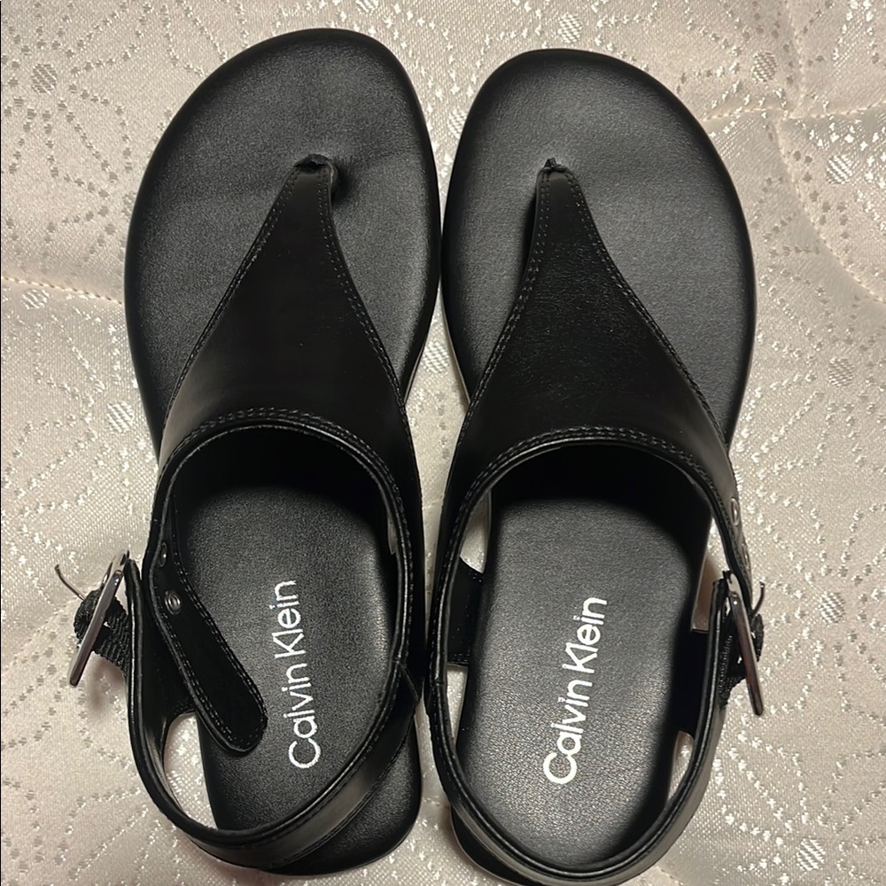 Calvin Klein Black Thong Sandals with Ankle Strap
